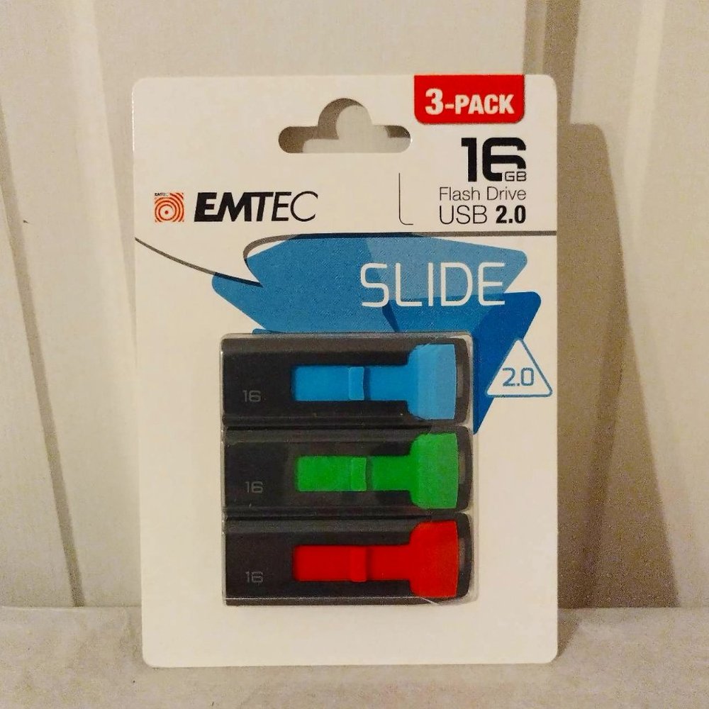 EMTEC 16GB Flash Drives USB 2.0 ~ 3-Pack (Colors May Vary)
